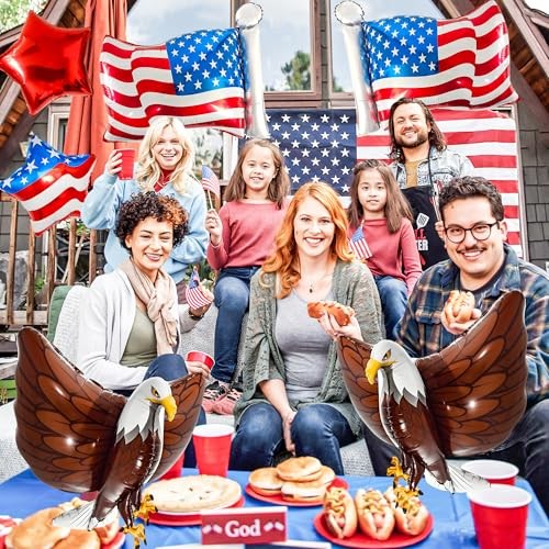 8 Pcs Patriotic Eagle Balloons Set, Large 3D American Eagle Foil 01-8 Pcs