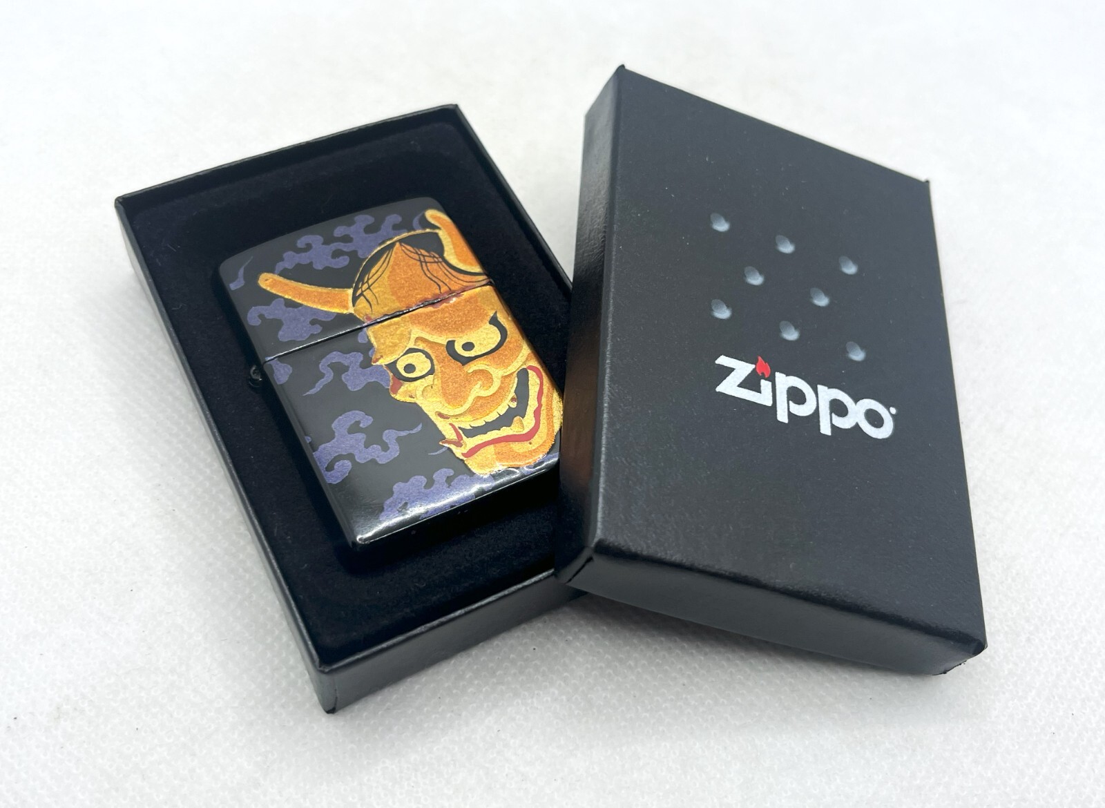 Auth ZIPPO Limited Edition „Hannya Mask“ Lacquer Honkin Makie Lighter Blue-based