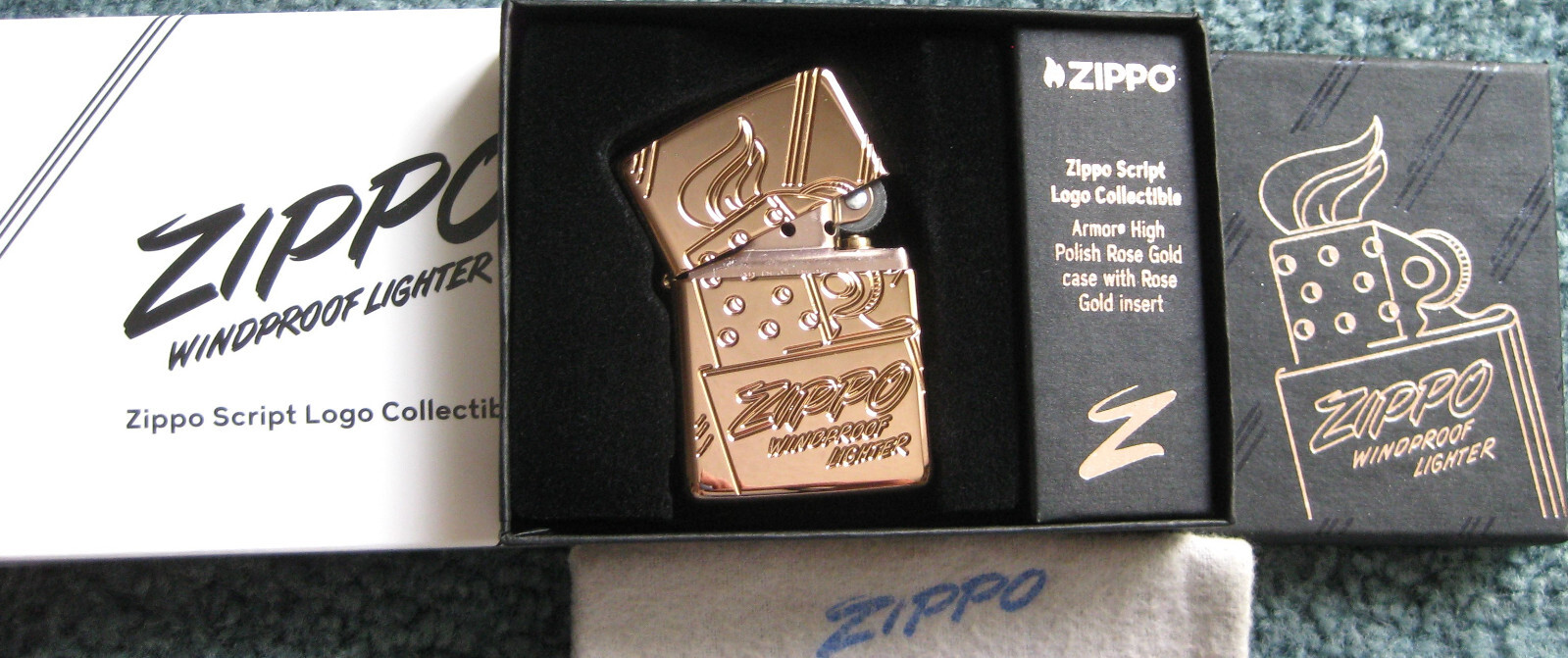 ZIPPO SCRIPT LOGO COLLECTIBLE Lighter ROSE GOLD Limited XXXX/17500 ARMOR 75 Yr