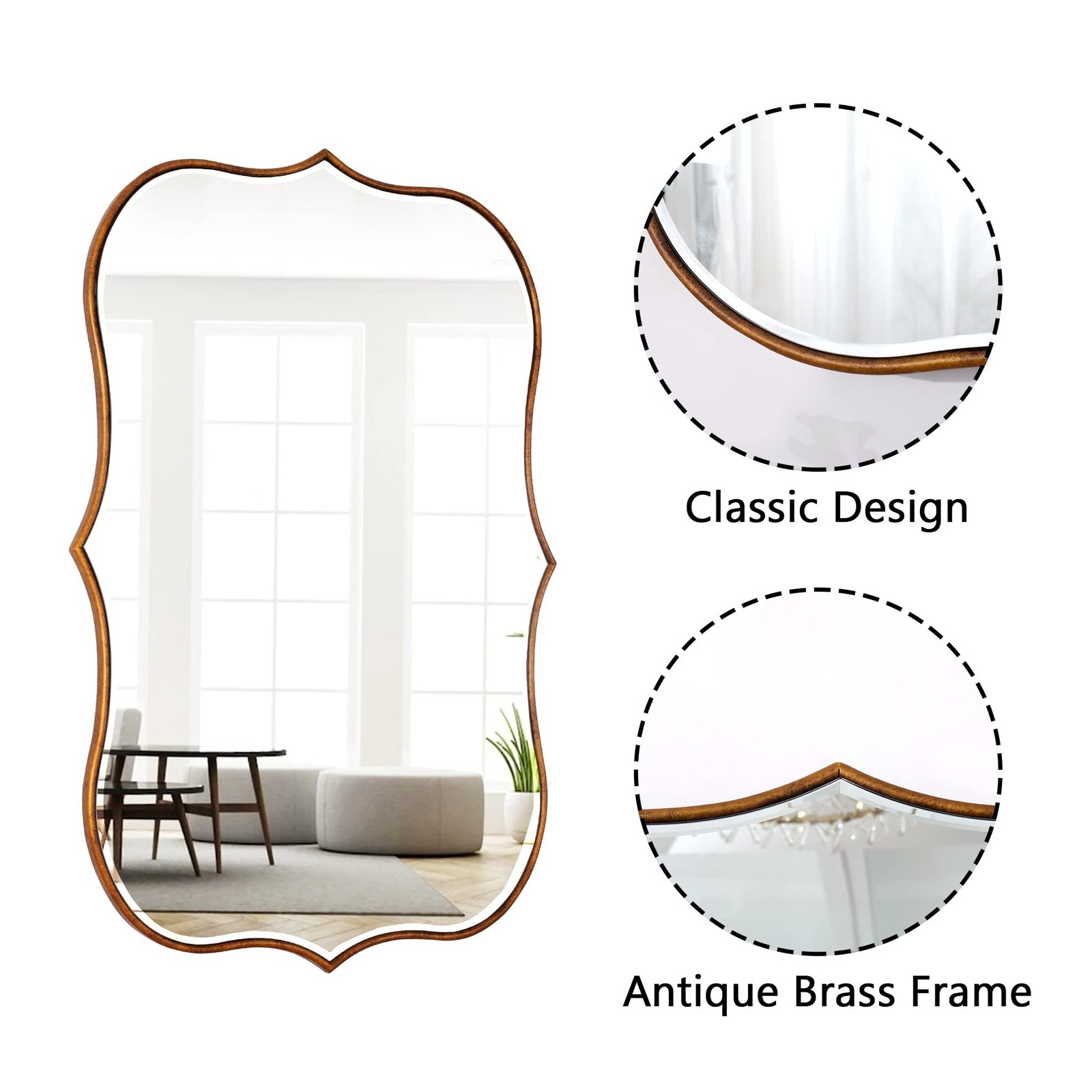 SHYFOY Antique Gold Mirrors for Wall Decor Decorative Wall Mirror Large 25″ L…