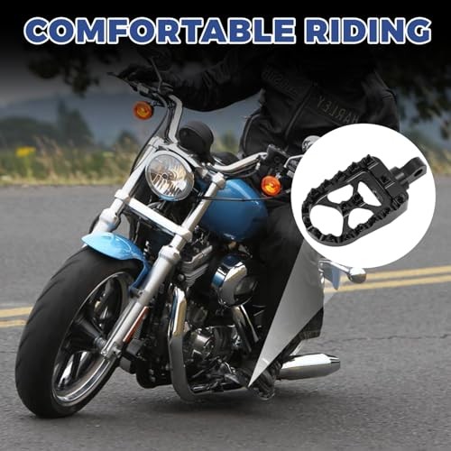 CNC Wide Foot Pegs, MX Foot Pegs 360° Adjustable Chopper Bobber Style Fit Black