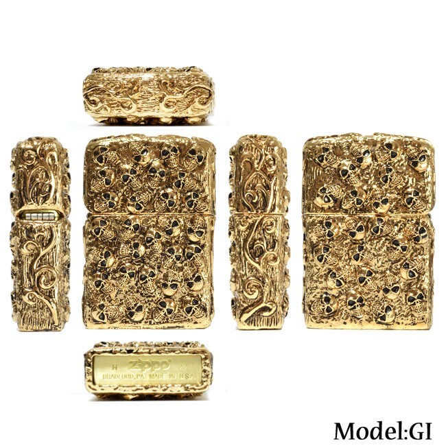 Zippo Skull Jacket Lighter Men’s Accessory 5 Sides Design Gold Ibushi Skull