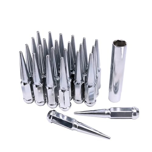 New Wheel Spike Lug Nuts (24pcs) with 1 Socket Key Chrome 14×1.5 4.5 Tall 6