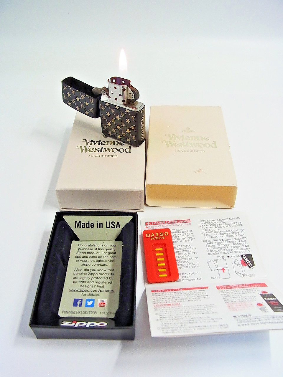 Working Vivienne Westwood Zippo Orb Oil Lighter Black with Box & flint EX vivian
