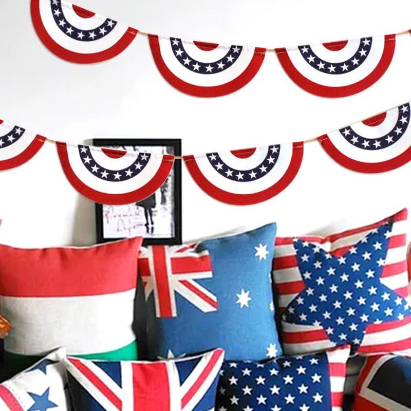 2 Pack Patriotic Bunting Garland – Red, White & Blue USA Flag Half-Round