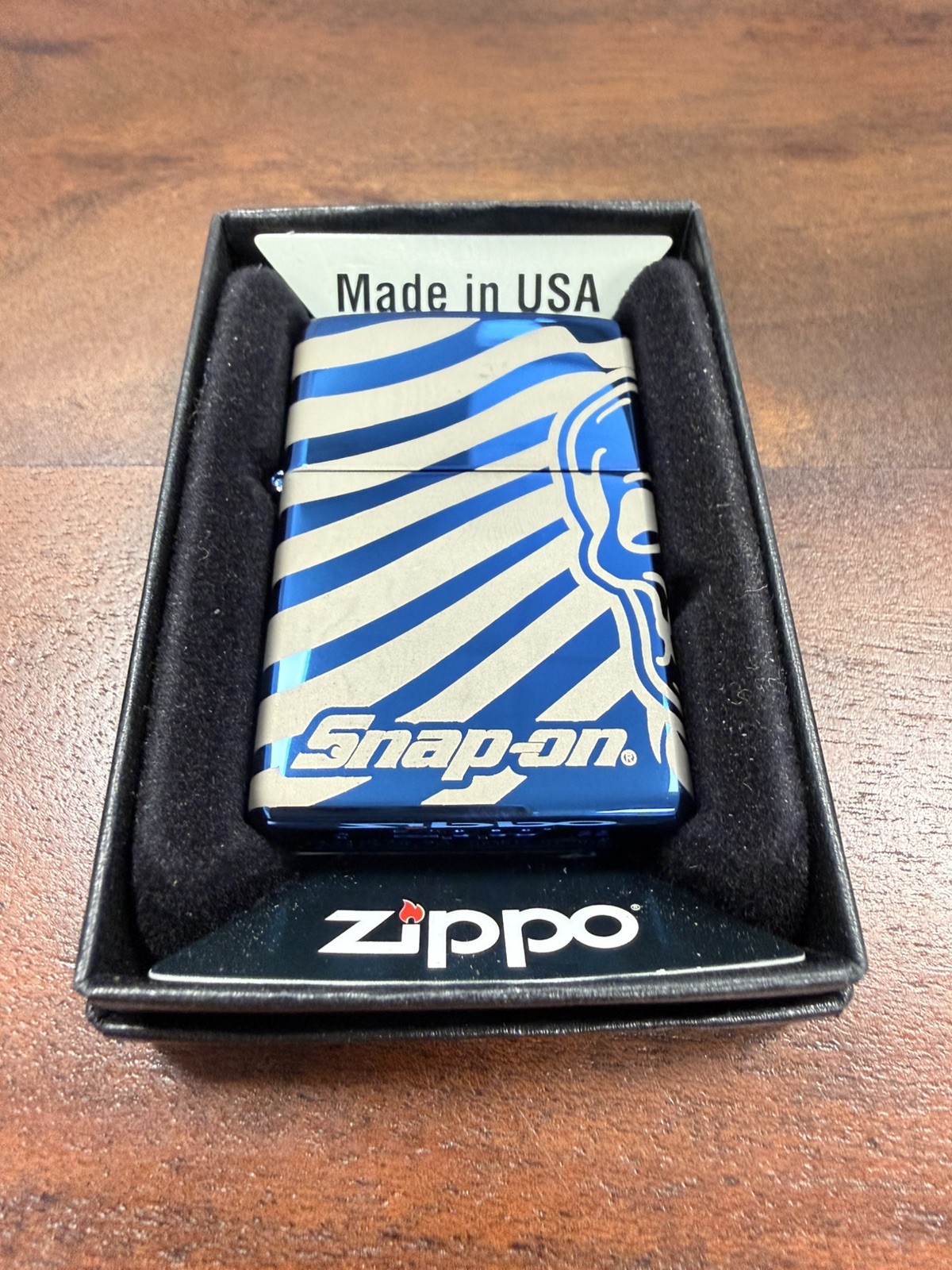 GENUINE Zippo Lighter Snap-on Tools SIDE SKULL ALLOVER Polished Blue 2022 NEW