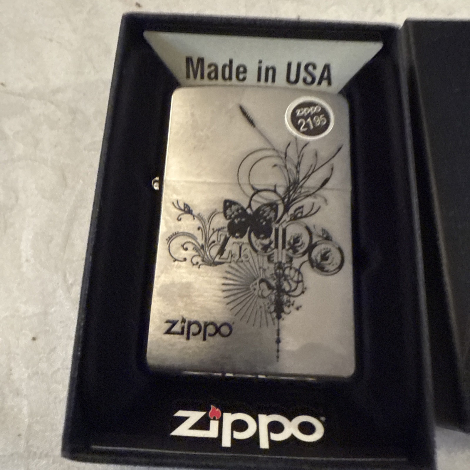 Zippo Windproof Brushed Chrome Butterfly Lighter,24800,NIB Sealed Orange sticker