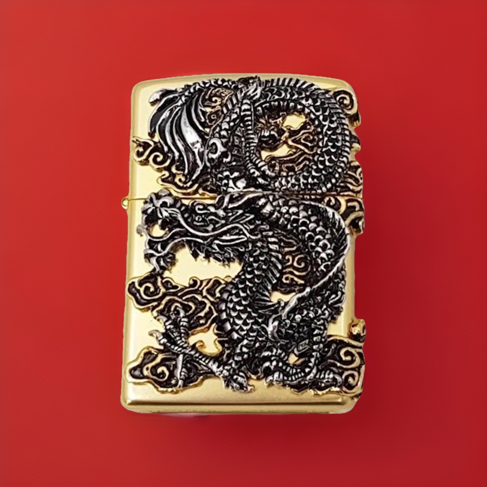 HEAVY ZIPPO Bi-Metal Gold Plated 3D Dragon Lighter New In Luxury Gift Box