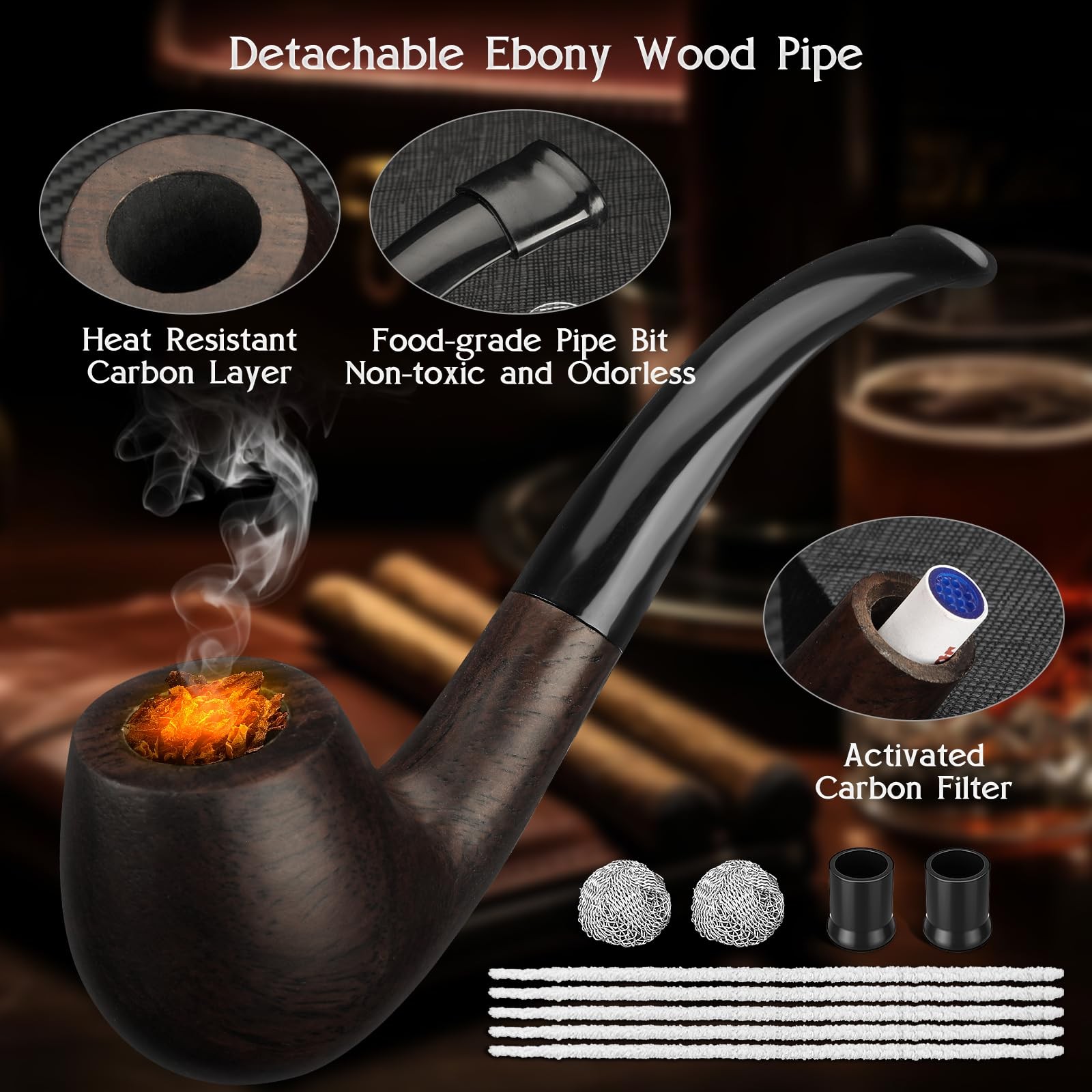Fankai Pipe Set Complete Wood Pipe Kit Butane Lighter Stand 3 In 1 Cleaning