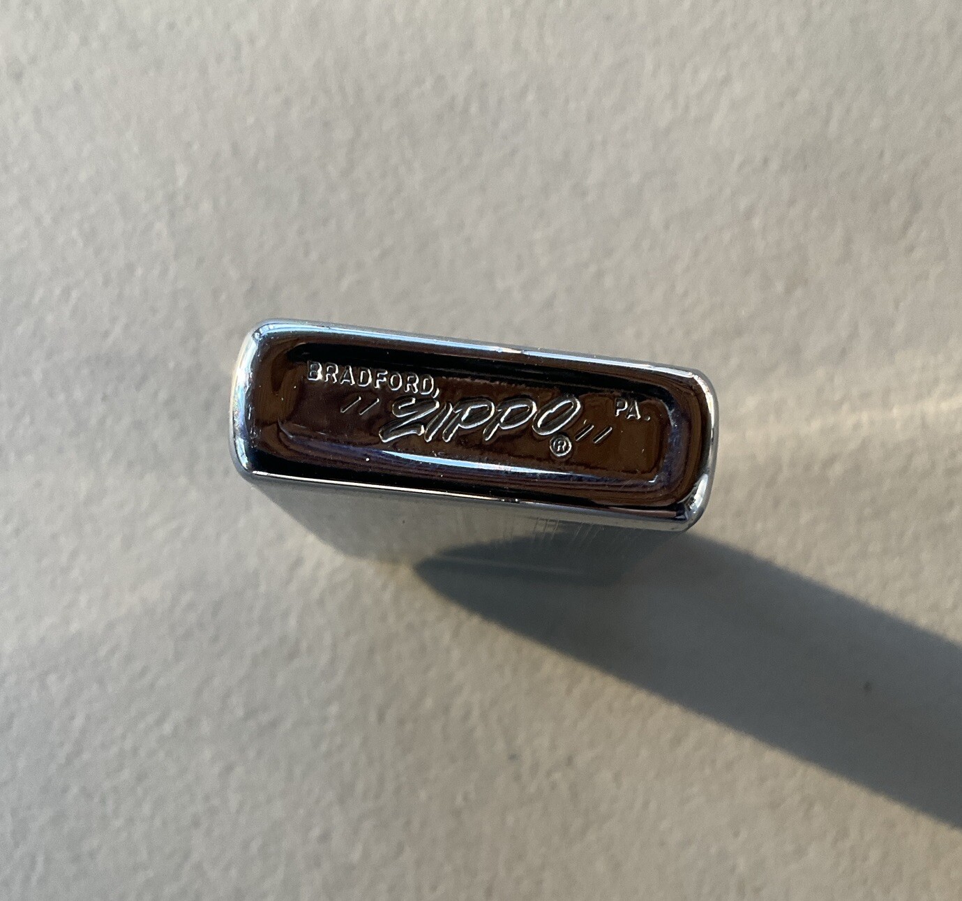 Vintage Zippo 1978 Silvertone Chrome Art Deco Stripe Monogrammed Great Spark