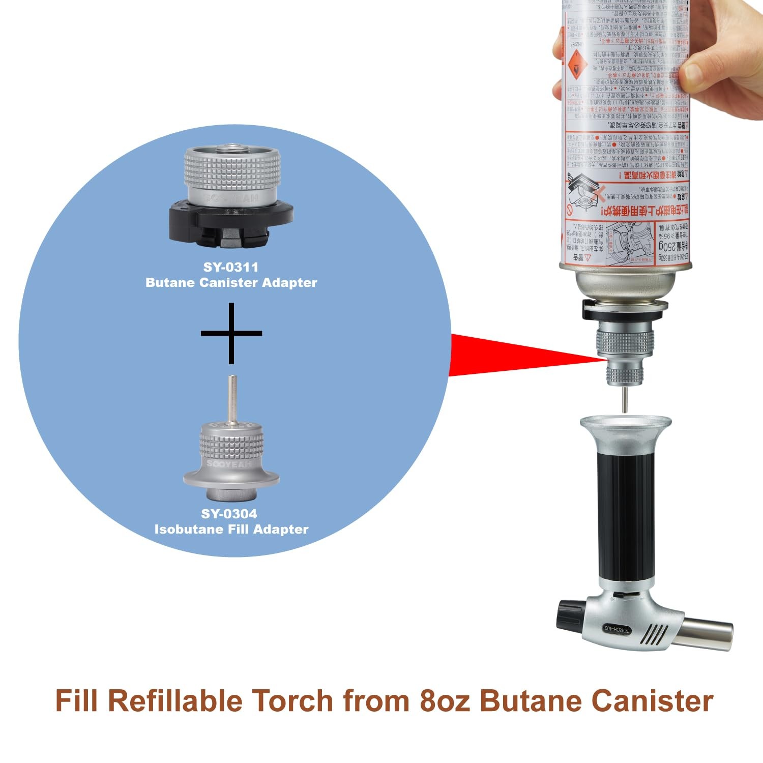 SOOYEAH Butane/Isobutane Fill Adapter,Gas Φ1.1*1.4in / Φ2.8CM*3.6cm, Grey