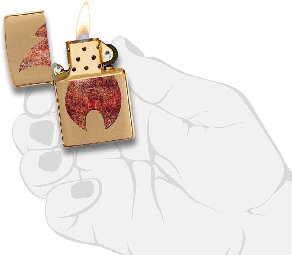 Zippo Oil Lighter Flame Design Brush Brass Antique Gold Print Processing NEW