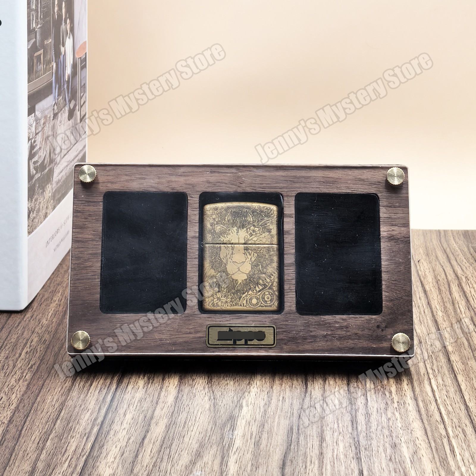 3Slot Black Walnut Lighter Collection Display Case Storage Box for Zippo Lighter