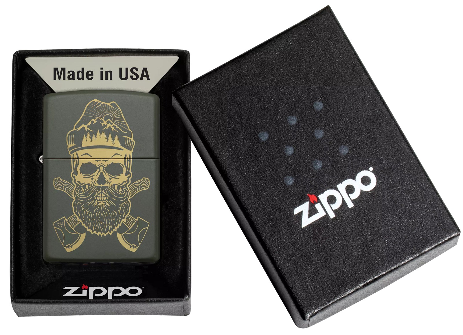 Zippo Outdoor Skull Design Green Matte Windproof Lighter, 221-081161