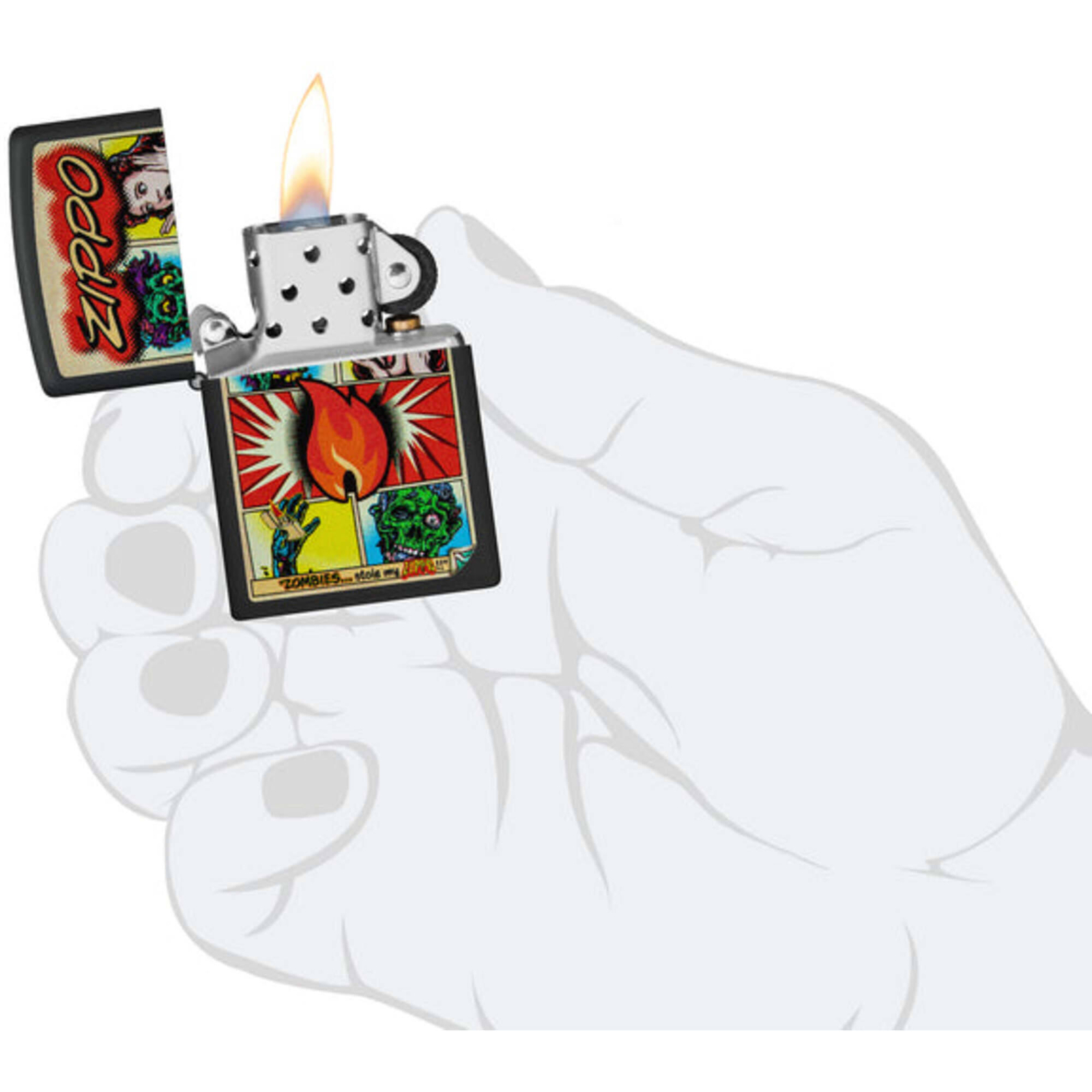 Zippo Windproof Pocket Lighter Comic Zombies Design Classic Black Matte 46229