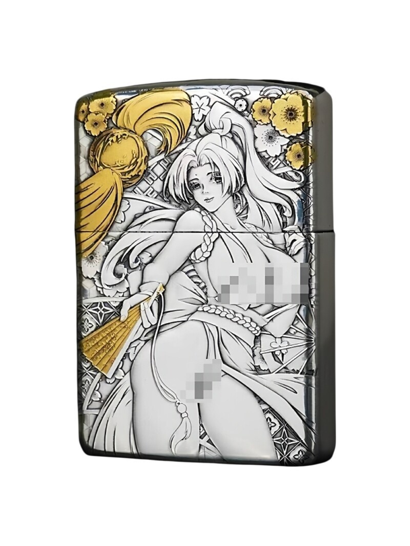 Japanesse Girl Zippo Gift For Men Copper Armor Silver Plated 3D Relief