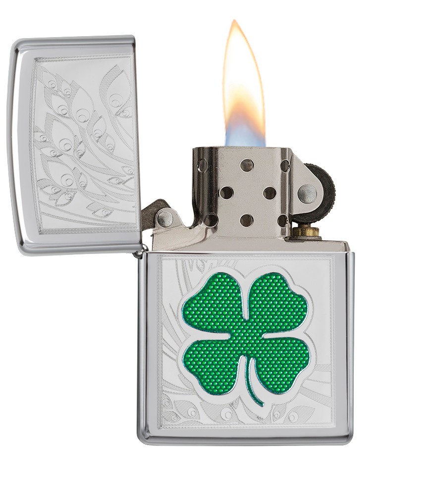 Zippo Clover High Polish Chrome Design High Polish Chrome Windproof Pocket Li…