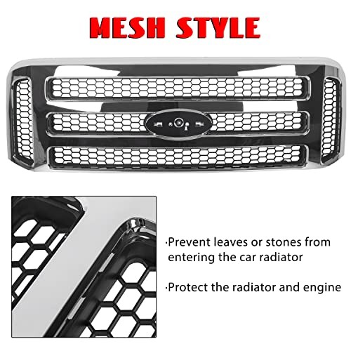 Front Grille Compatible with Ford 1999-2004 F250 F350 Super Duty 2000 Silvery