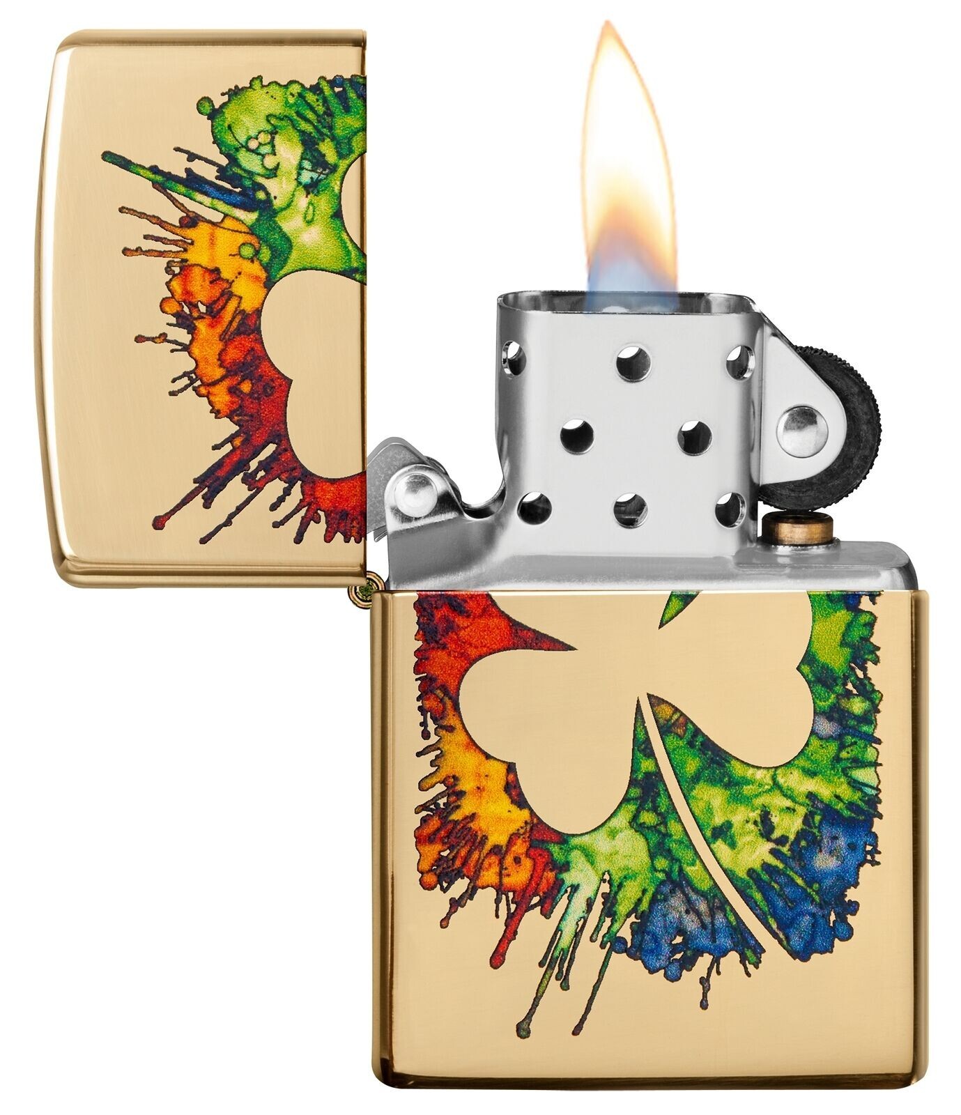 Zippo Graffiti Clover Design High Polish Brass Windproof Pocket Lighter