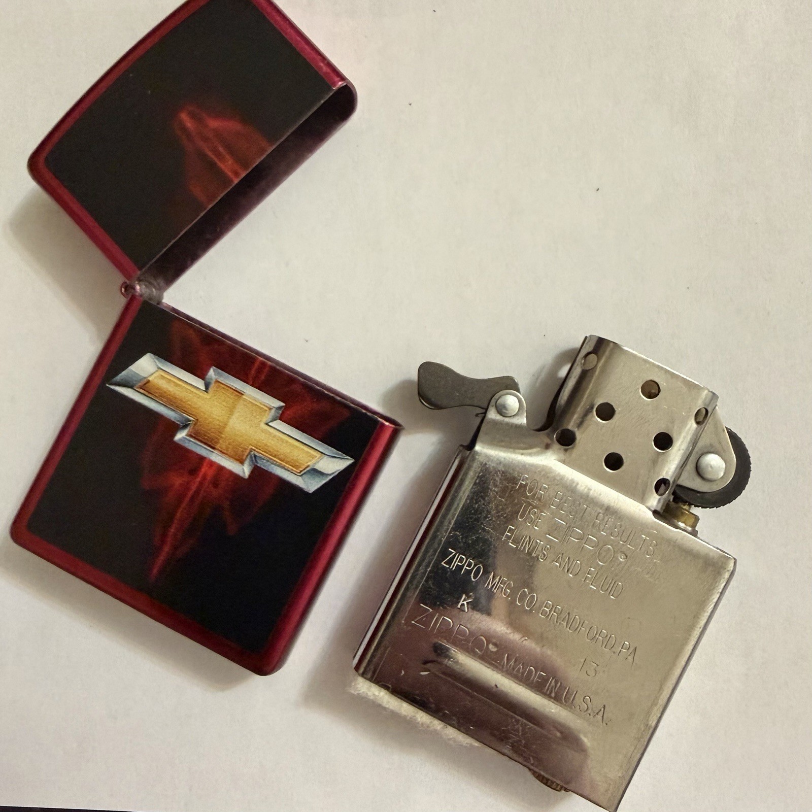 CHEVY BOWTIE ZIPPO Candy Apple Red/Black Refillable Windproof Lighter Chevrolet