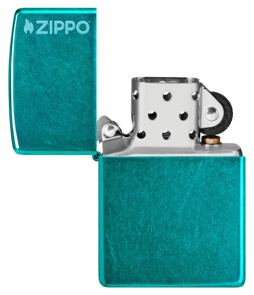 Zippo Classic Candy Teal Zippo Logo Windproof Pocket Lighter, 24004