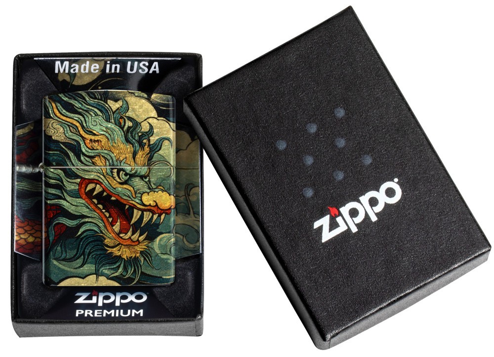 Zippo Dragon Design Tumbled Brass 540 Fusion Windproof Pocket Lighter, 46705