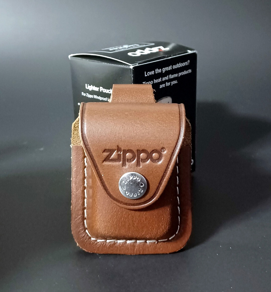 Personalized Genuine Brown Leather Zippo Lighter Pouch with Loop-Custom Engraved