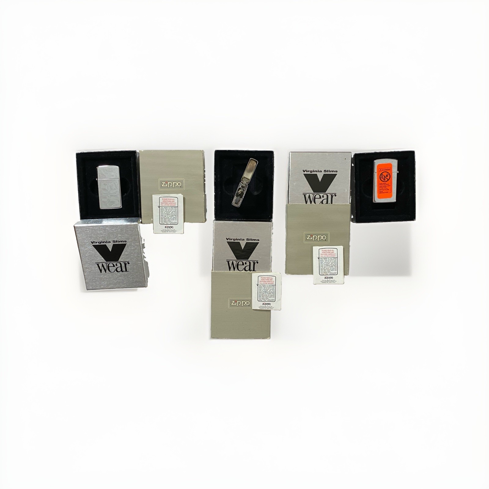 Vintage Zippo 1610 Virginia Slims Hi Polished Chrome Lighters Set Of 3 Or Single