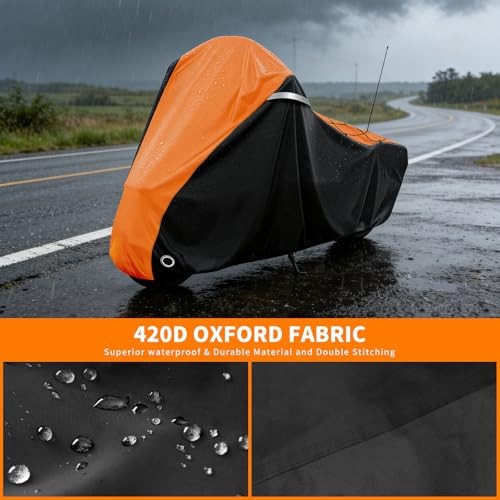 Motorcycle Cover for Harley Davidson Touring Road 107″-Side Box Black&Orange