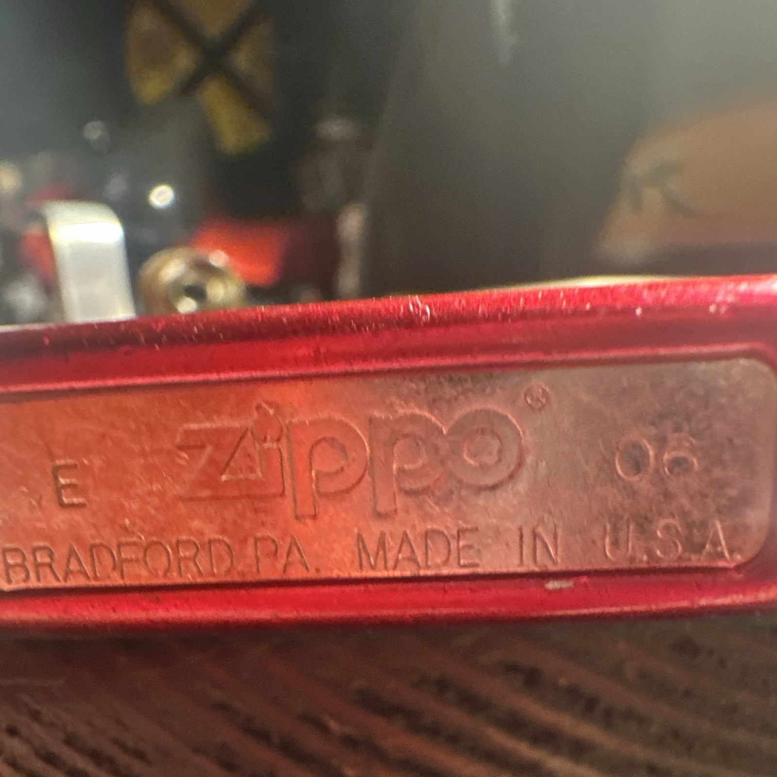 Zippo Red Lighter Made in U.S.A. Bradford, PA Bottom Stamp E 06