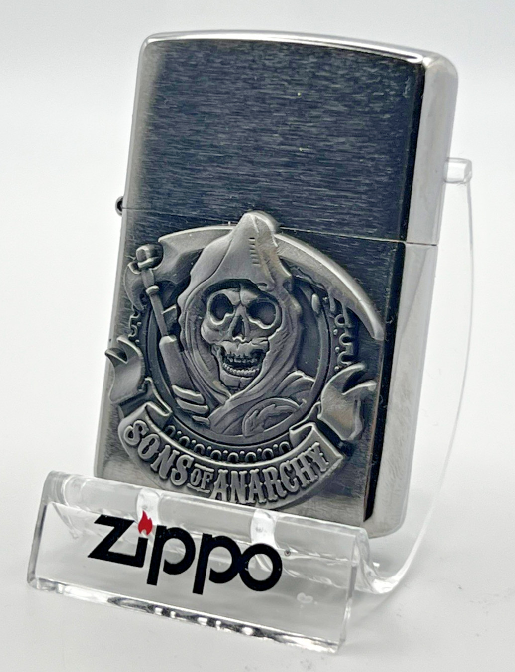 Brand New 2015 ZIPPO Lighter Awesome SONS OF ANARCHY EMBLEM Brushed Chrome Case