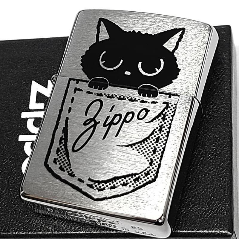 ZIPPO Lighter Poke Nyanko Cat Zippo Cute Silver Satin Stylish Black Cat Gift Wom