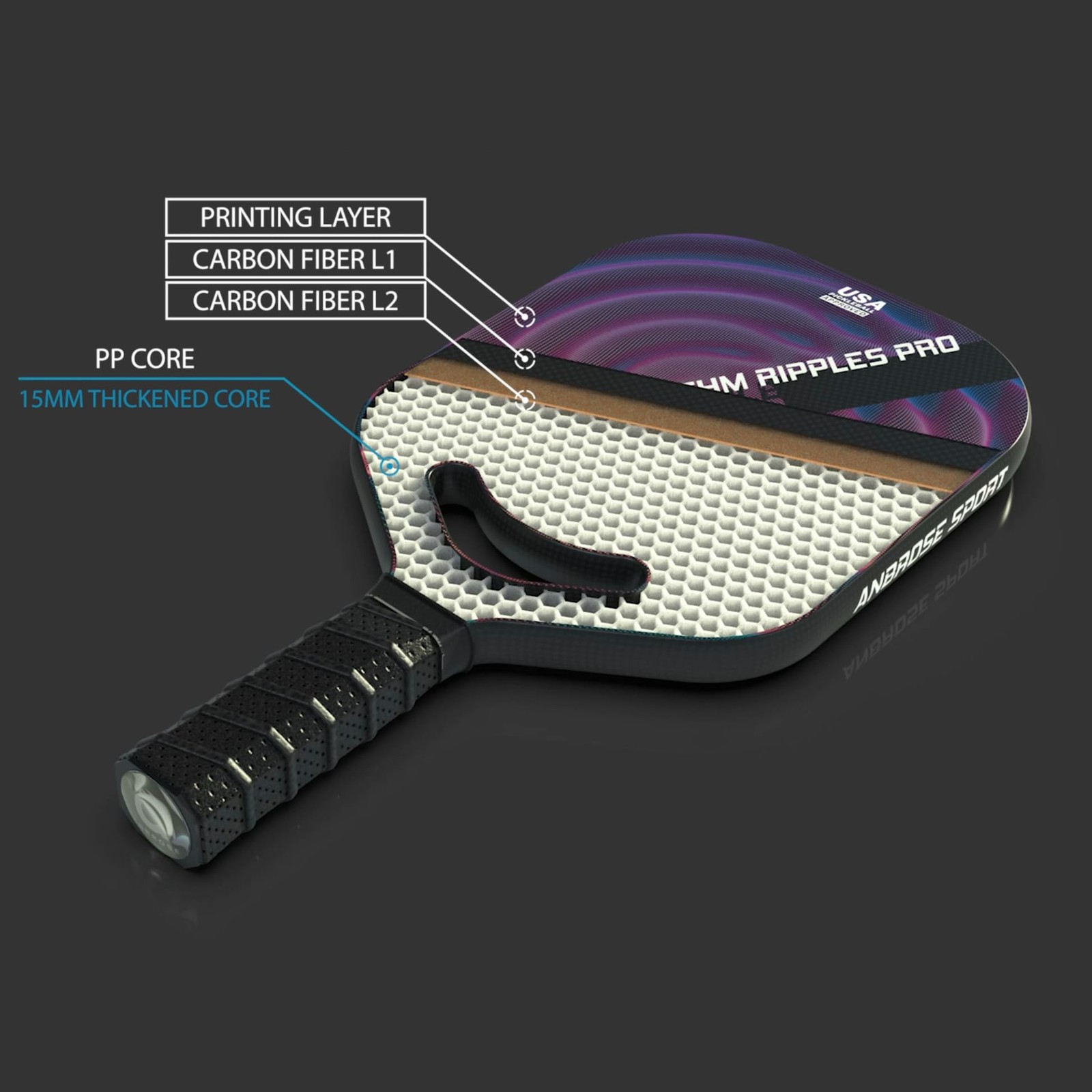 A Anbrose A. Anbrose Rrp Edgeless Pickleball 3K Carbon Fiber Polypropylene