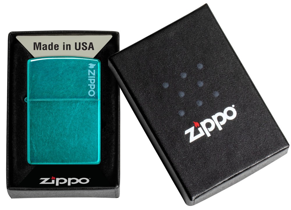 Zippo Classic Candy Teal Zippo Logo Windproof Pocket Lighter, 24004