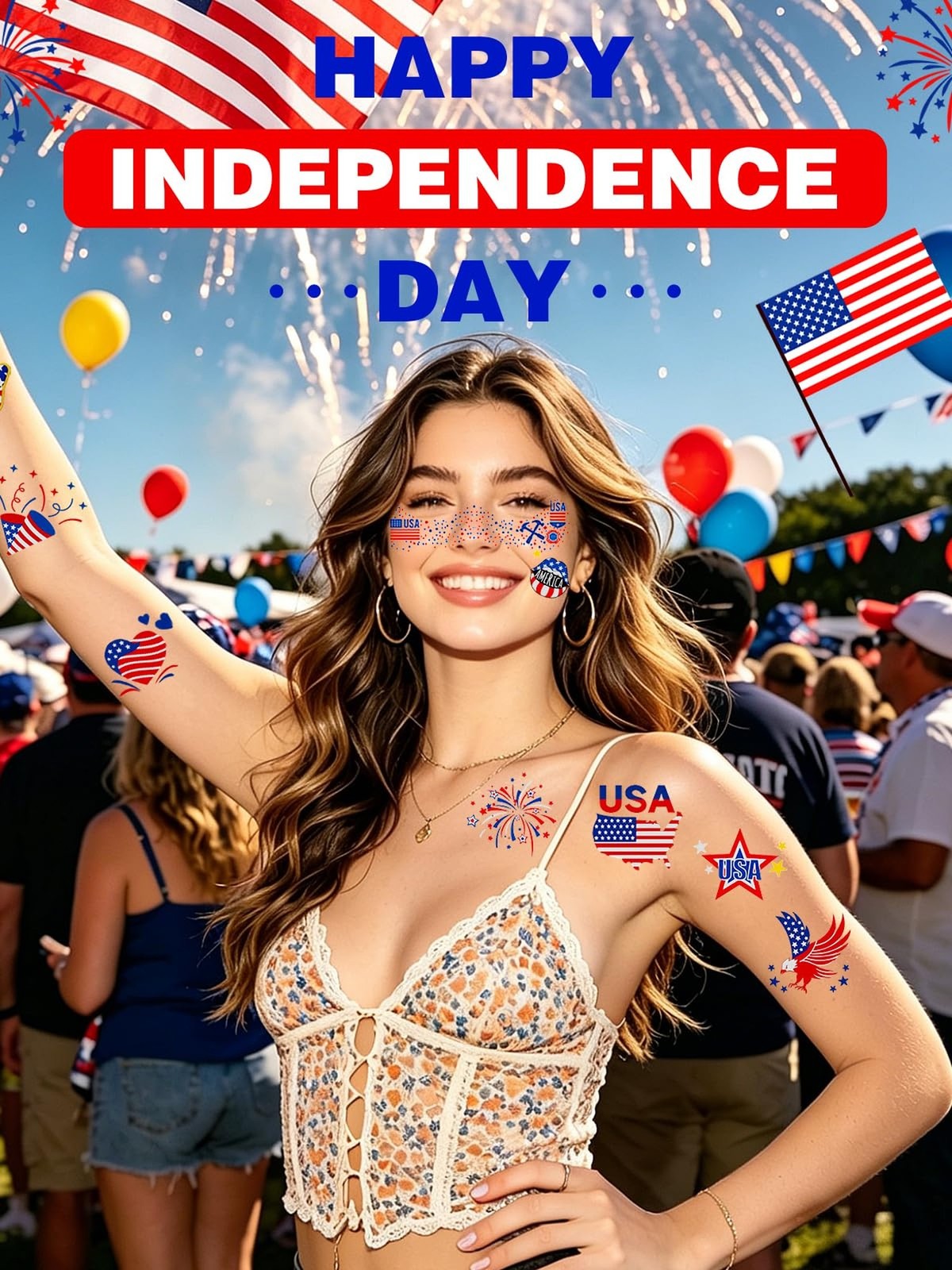 Itscolofy 4th of July Glitter Freckle Tattoos, Patriotic Temporary Tattoos St…