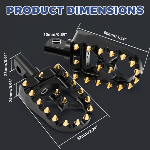 CNC Wide Foot Pegs, MX Foot Pegs 360° Adjustable Chopper Bobber Style Fit Gold