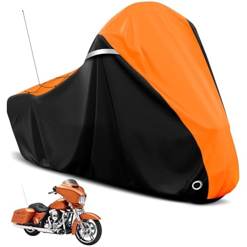 Motorcycle Cover for Harley Davidson Touring Road 107″-Side Box Black&Orange