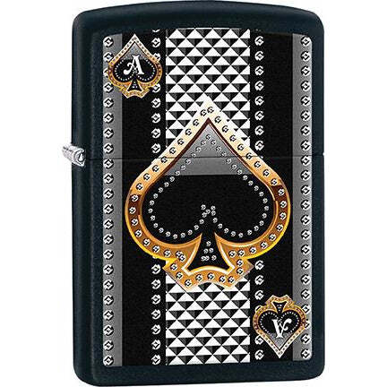 Zippo Windproof Metal Design Fire Lighter – B&W Ace Of Spades with Gold Design