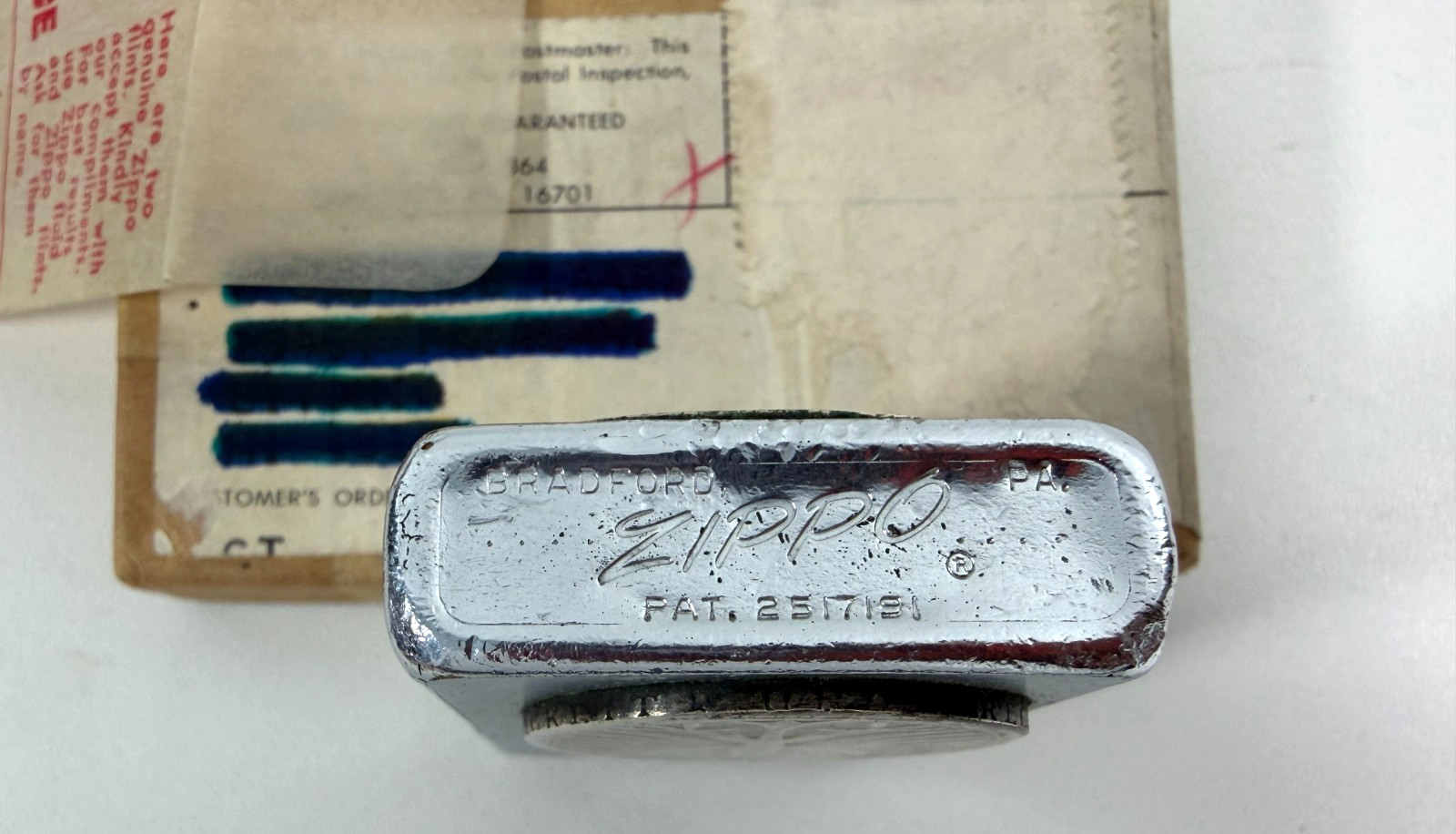 1950s Zippo Lighter w. Silver Deutsche Mark & US ARMY 17th Battalion Vet Coins