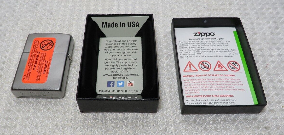 Brand New NIB Zippo Reg 205 Satin Chrome Lighter With Box Made In U.S.A.