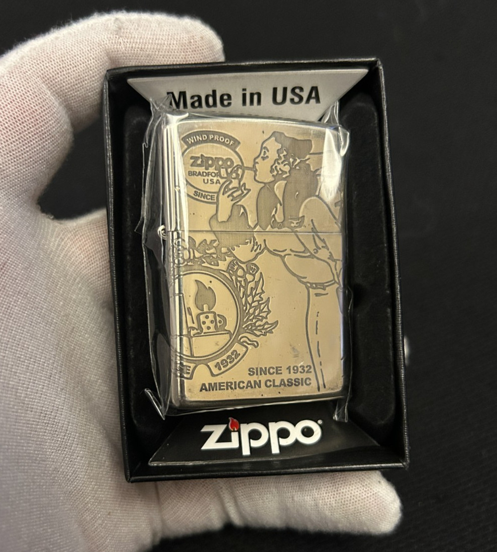 Zippo Silver Lighter Windy Girl American Pin-Up Classic