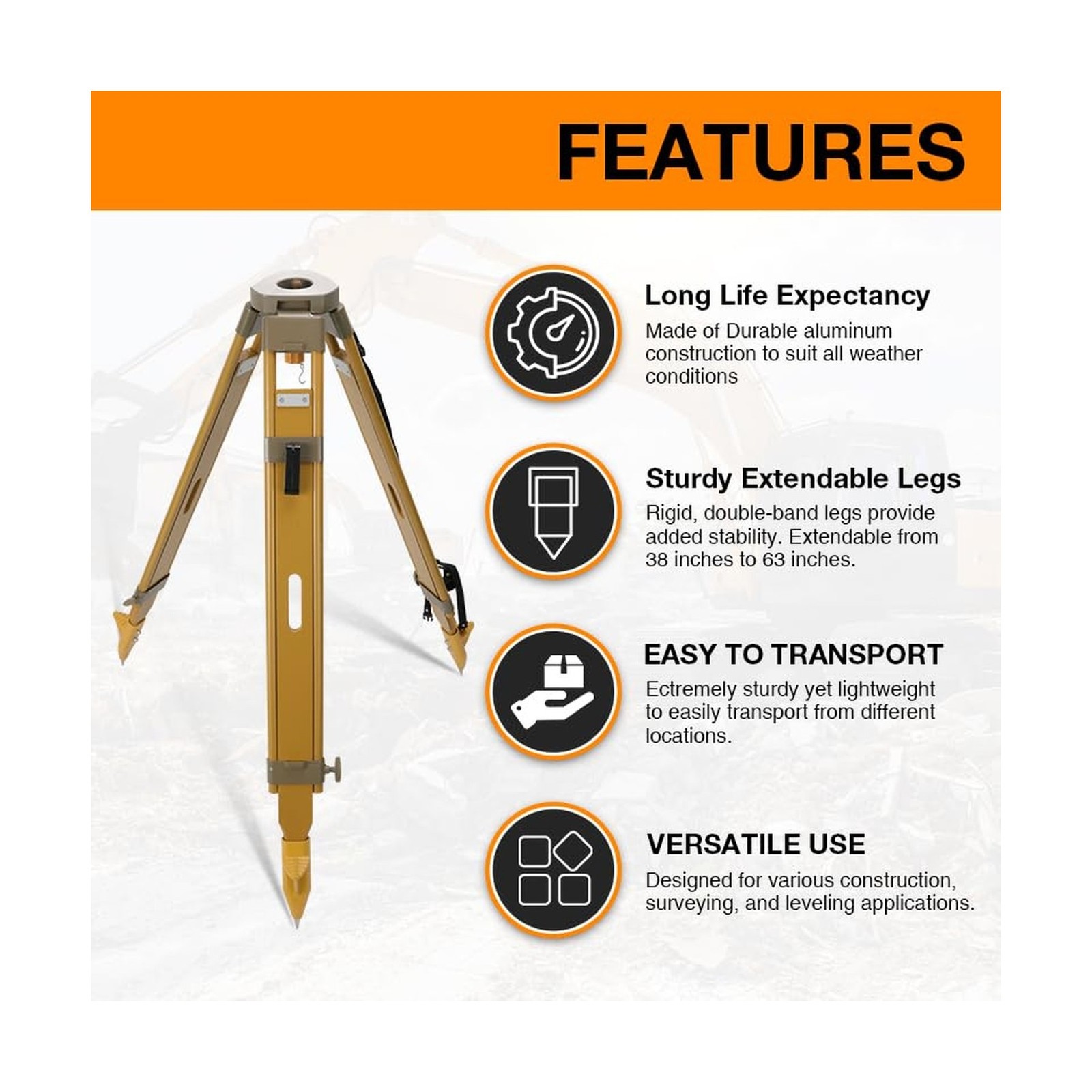 Surveying Wooden Tripod – Heavy-Duty and Adjustable for Total Stations& Theod…