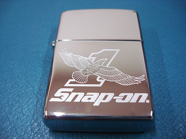 Snap-on ZIPPO Lighter Silver Etched Polished Chrome 57x37mm