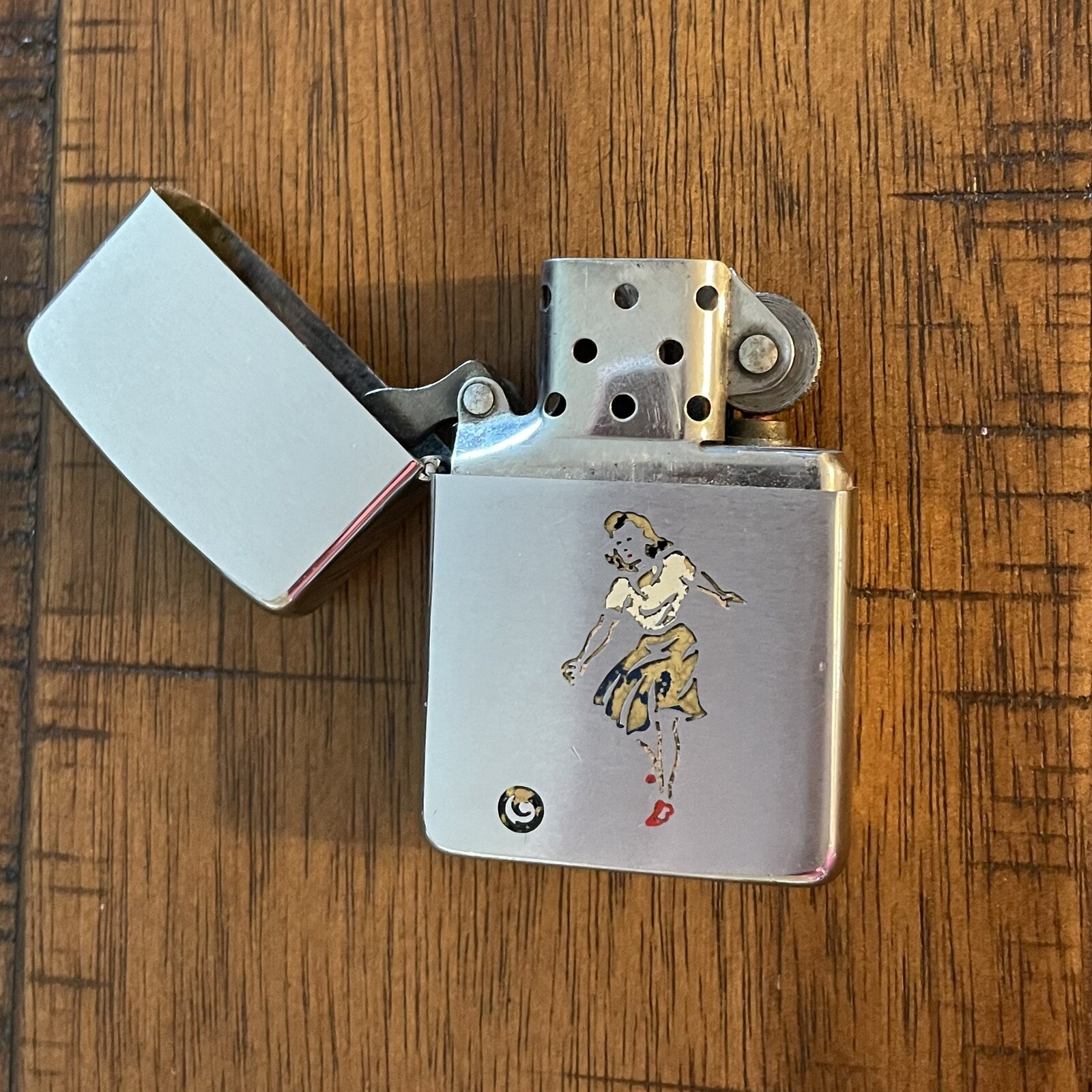 Vintage 1960’s Zippo Lighter, Line Drawn Female Bowler Engraving. PAT 2517191