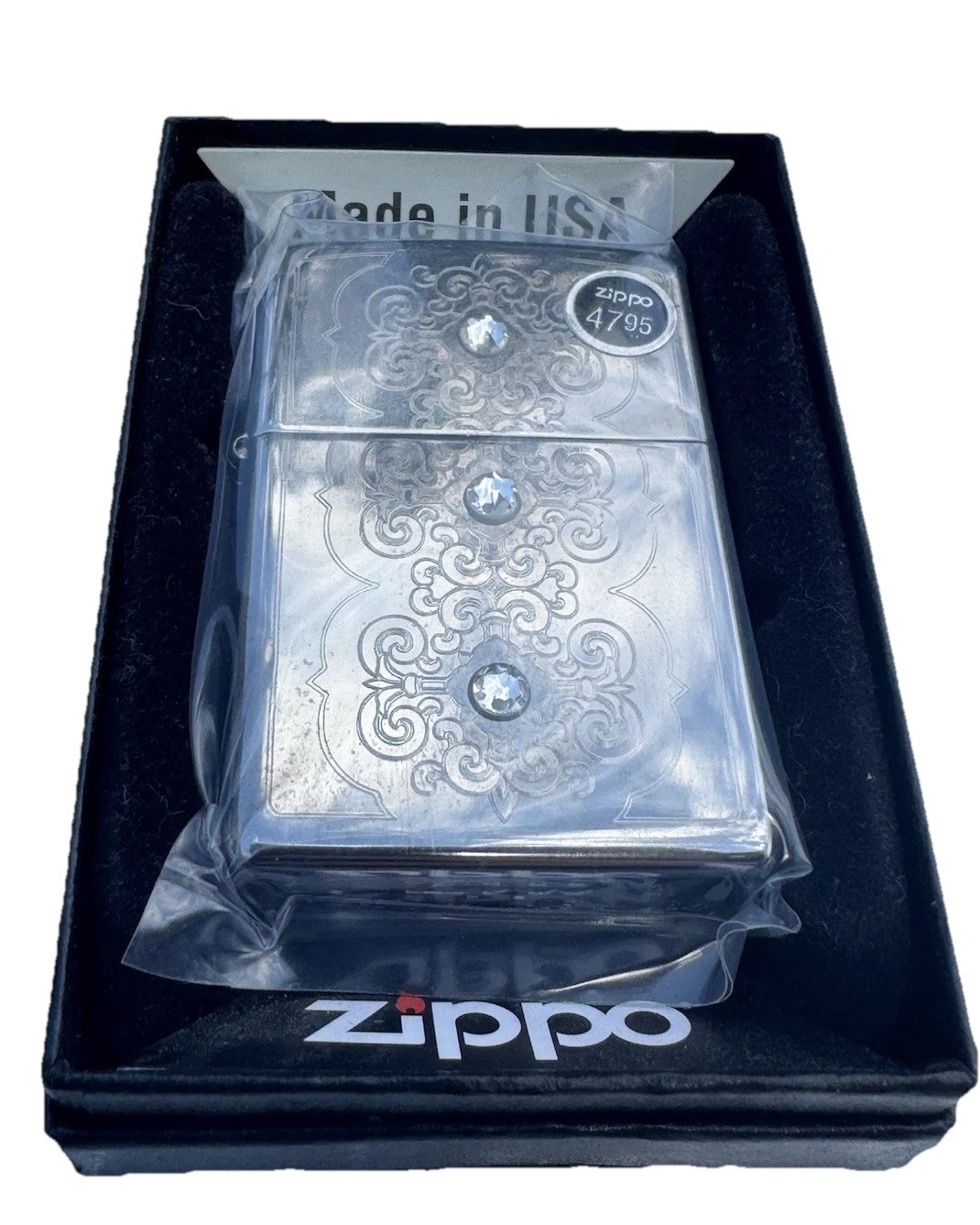 Zippo Rotary 3 Stone Swarovski Crystal Lighter 853740 Filigree New Free Ship