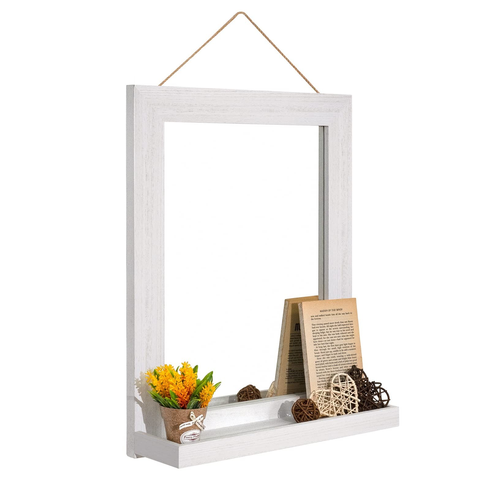 Emfogo Wall Mirror with Shelf, 20 x 16 inch Farmhouse Decor Wall Mirror Hangi…