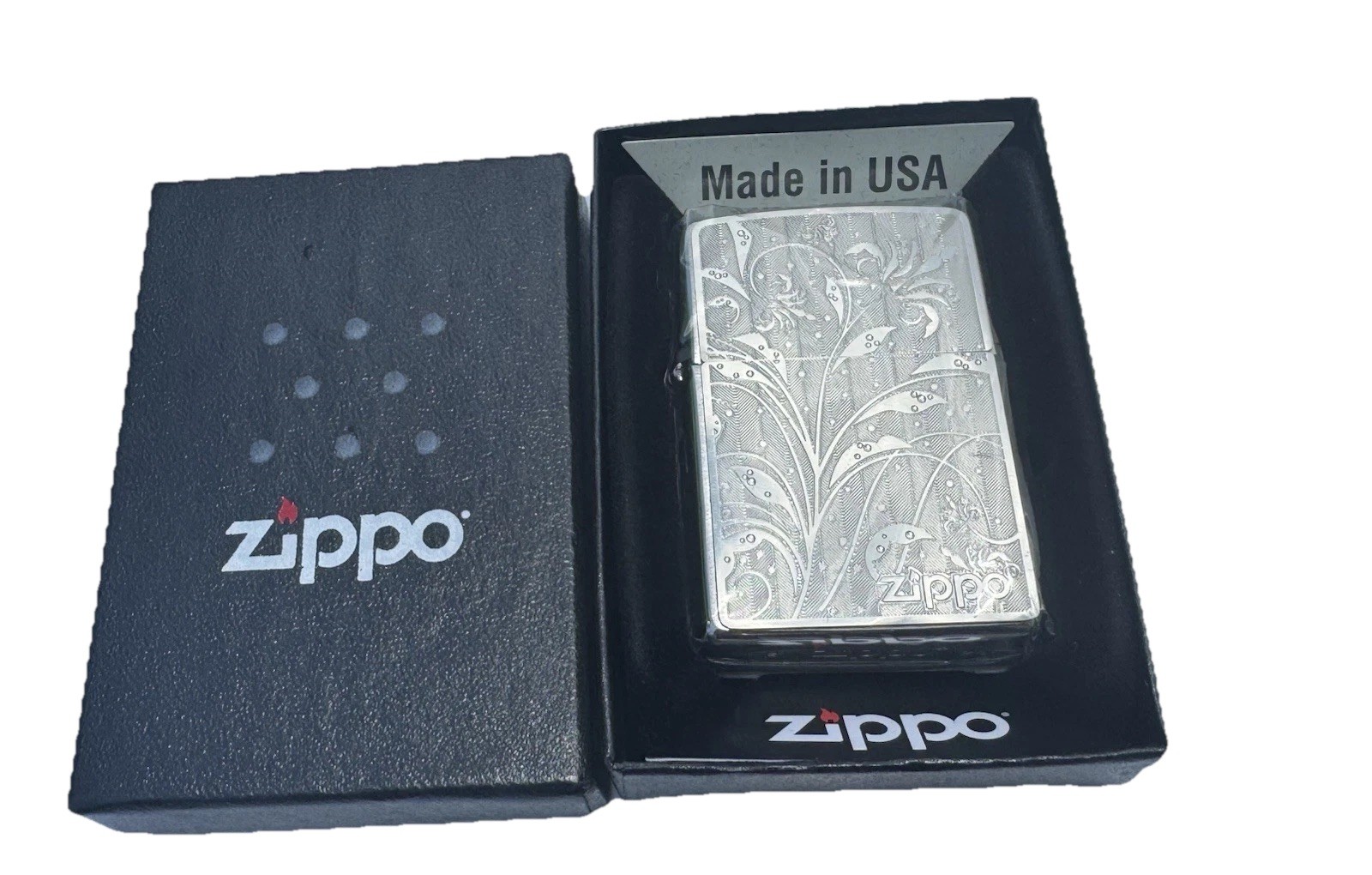 Genuine Zippo Arabesque Silver Nickel Lighter Fine Etching 2MP-A New In Box