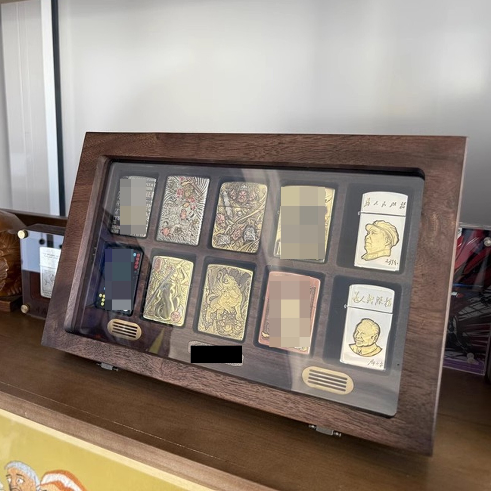 10 Slot Black Walnut Lighters Collection Display Case – for Zippo Lighters