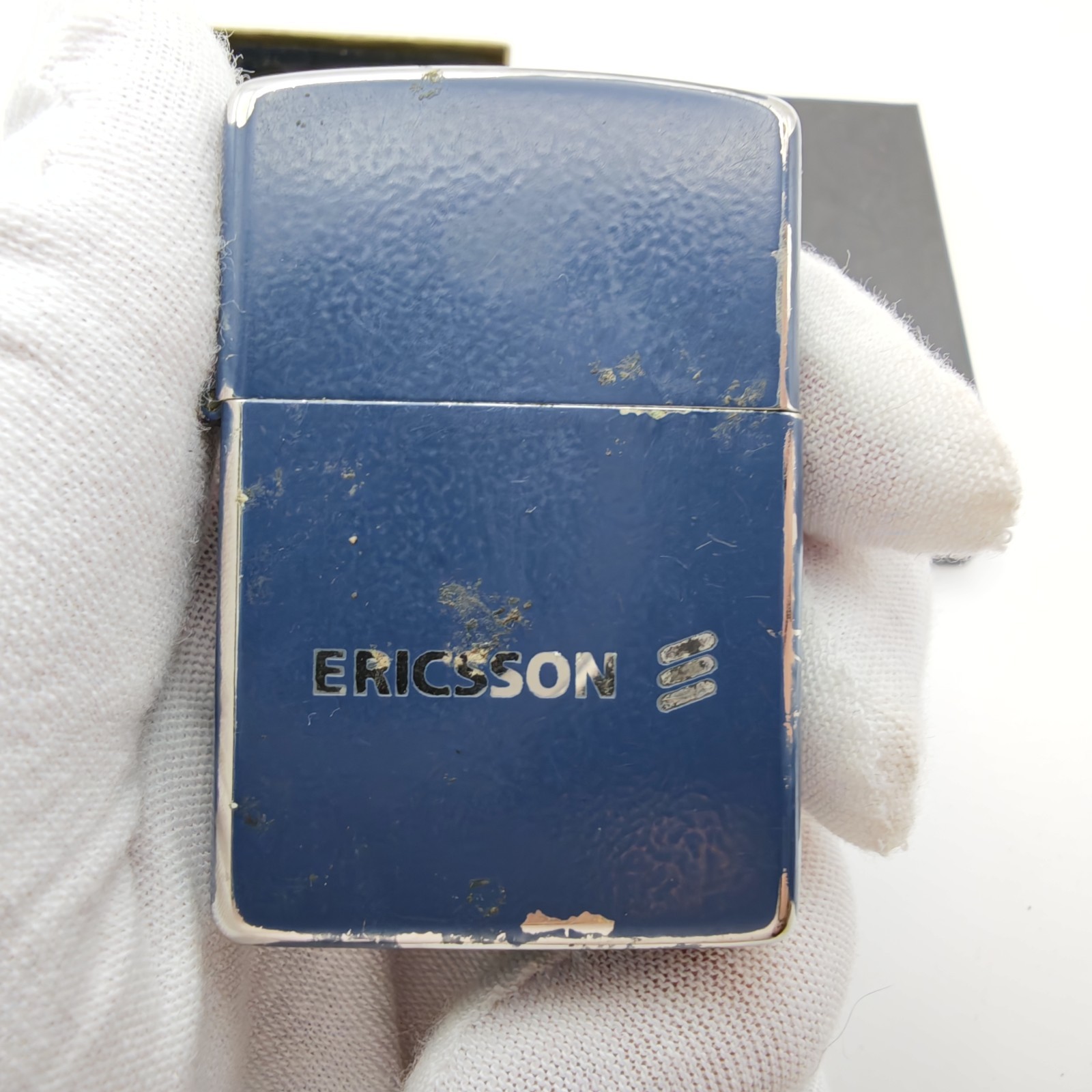 Zippo Ericsson Telecom Advertising Lighter Blue USA 2000 w/ Box Sparks READ
