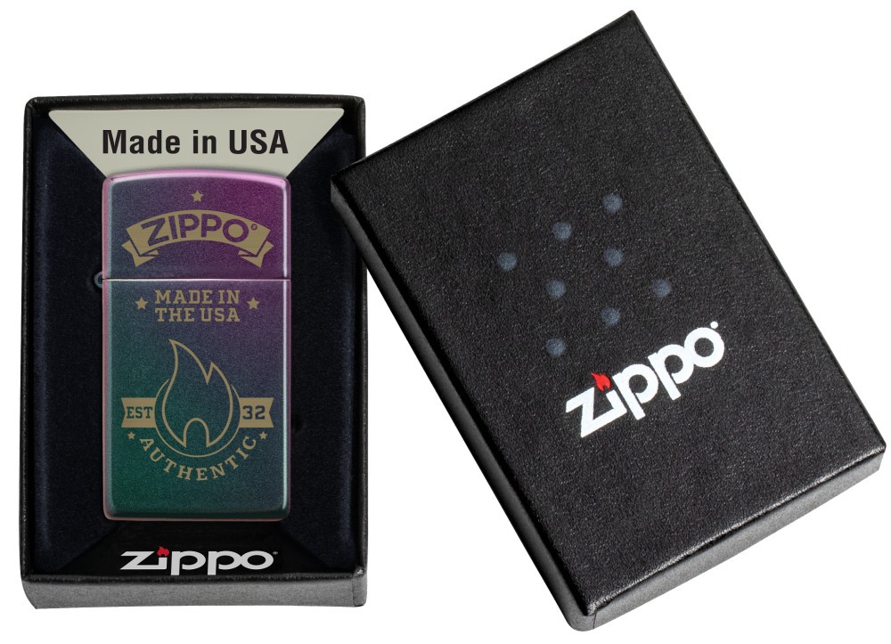 Zippo Authentic Zippo Design Slim Iridescent Windproof Pocket Lighter, 46838